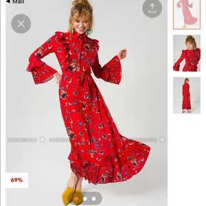 Red floral long sleeve maxi dress